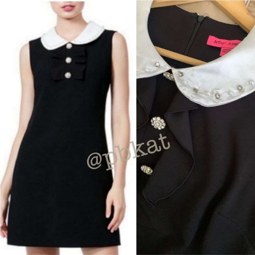 Betsey Johnson Black Satin Collar Beaded Dress